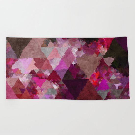When the night comes- Dark red purple triangle pattern- Watercolor Illustration Beach Towel