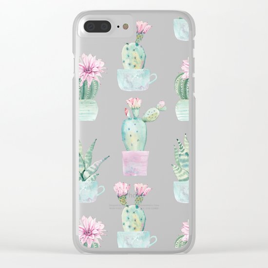 Simply Echeveria Cactus in Pastel Cactus Green and Pink Clear iPhone Case