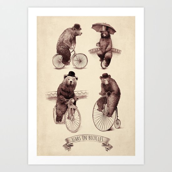 Bears on Bicycles Art Print
