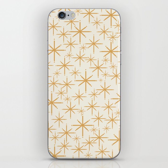 Twinkling Mid Century Modern Starburst Pattern Cream and Muted Mustard Gold iPhone Skin