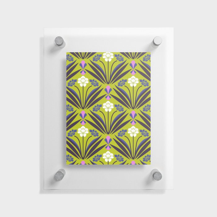 Art deco floral pattern in yellow Floating Acrylic Print