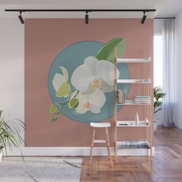 Orchid - Floral Art Design on Blue and Red Wall Mural