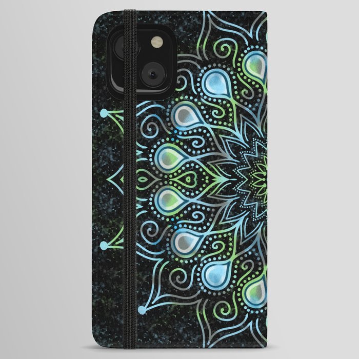 Inspiring Green and Blue Diamond Mandala iPhone Wallet Case