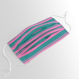 [ Thumbnail: Hot Pink and Teal Colored Stripes/Lines Pattern Face Mask ]