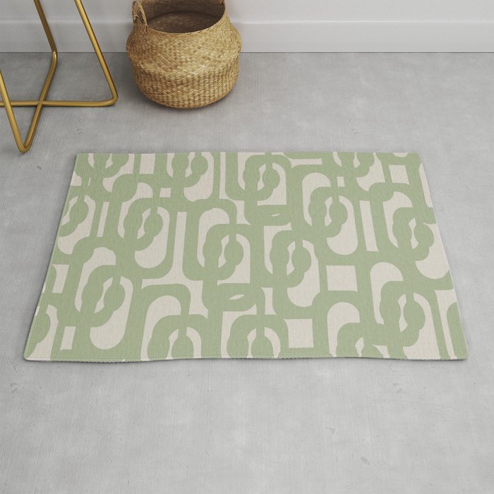 MidCentury Modern Loop Pattern in Sage Green and Beige Rug by