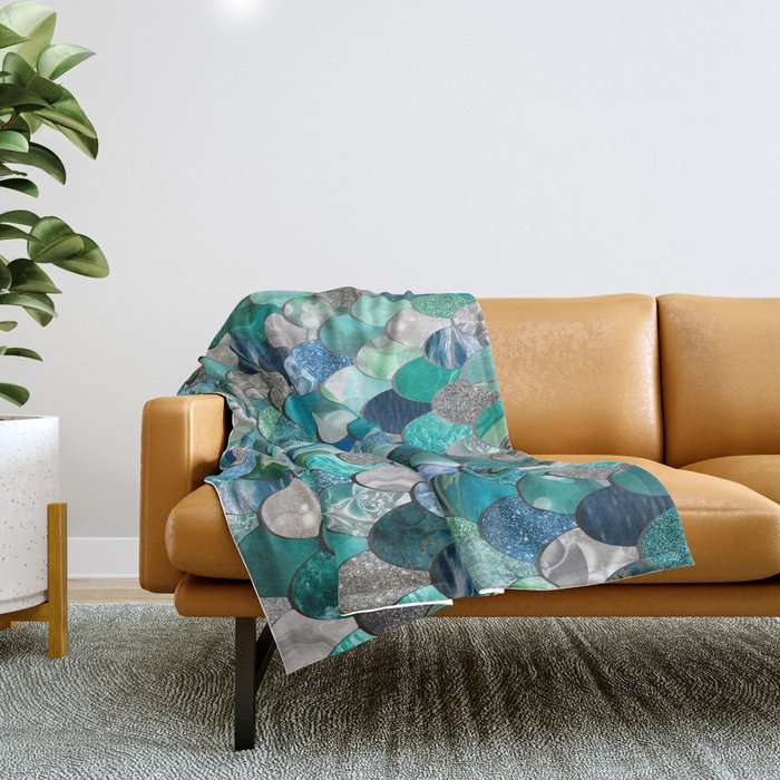 Mermaid Art Sea Teal Mint Aqua Blue Throw Blanket by Megan Morris Society6