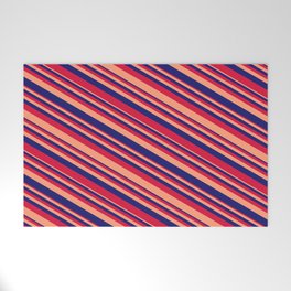 [ Thumbnail: Light Salmon, Midnight Blue & Crimson Colored Lines/Stripes Pattern Welcome Mat ]