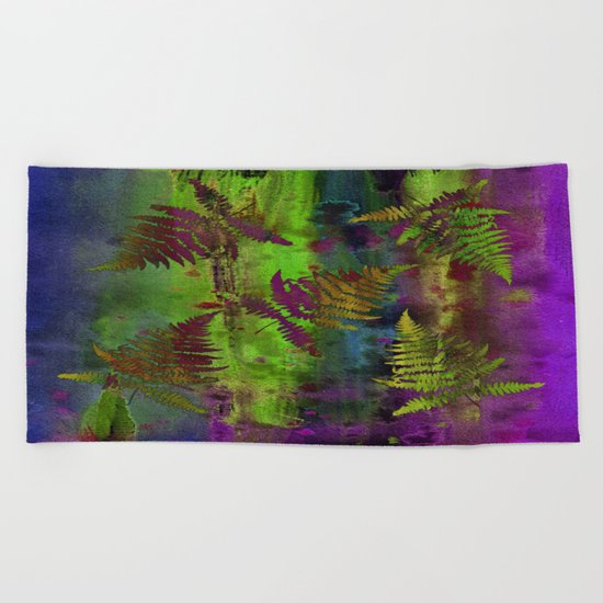 Colorful Fern Leaves Beach Towel