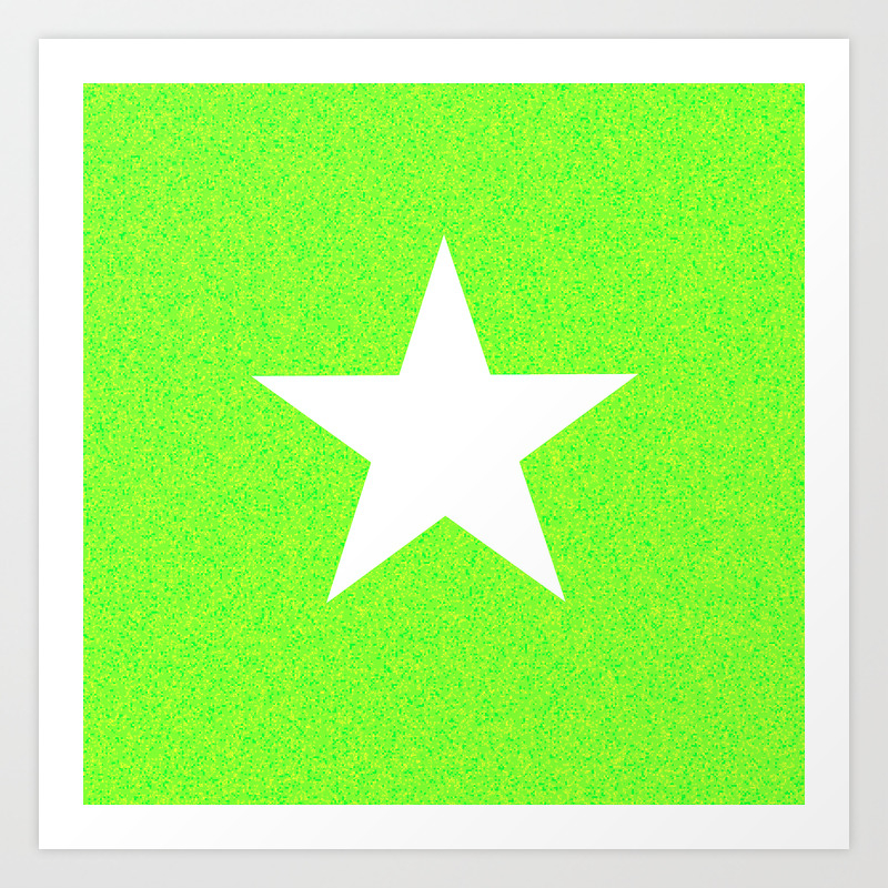 White Star On Green And Yellow Abstract Background Art Print By
