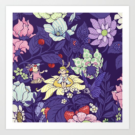 Garden party - blueberry tea version Art Print