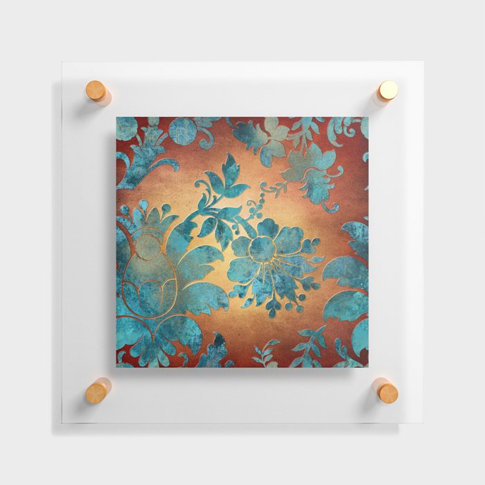 Teal and Rust, Flourish, Damask, Blue, Copper, Floral Floating Acrylic Print
