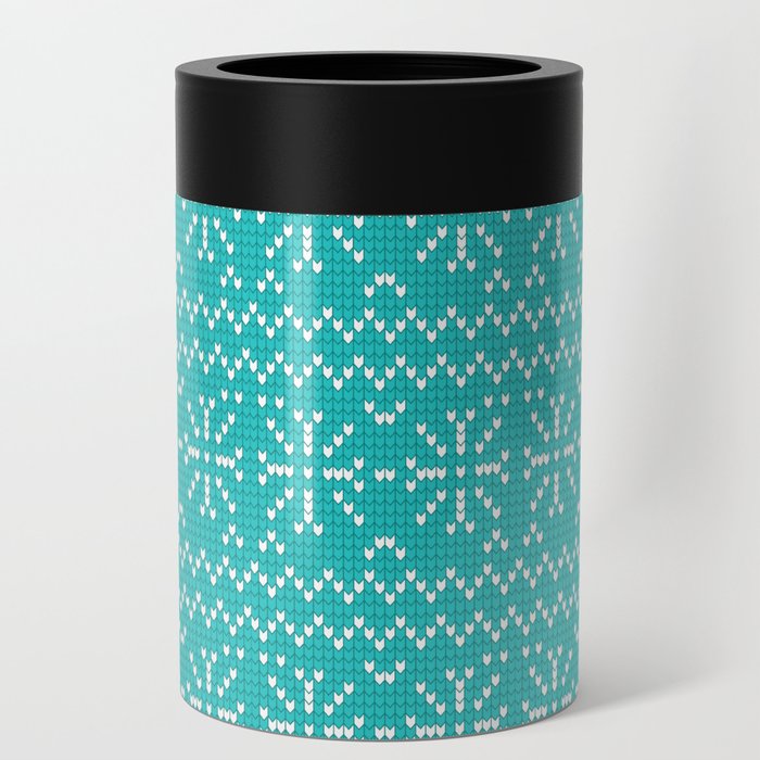 Christmas Pattern Knitted Wool Turquoise Floral Can Cooler