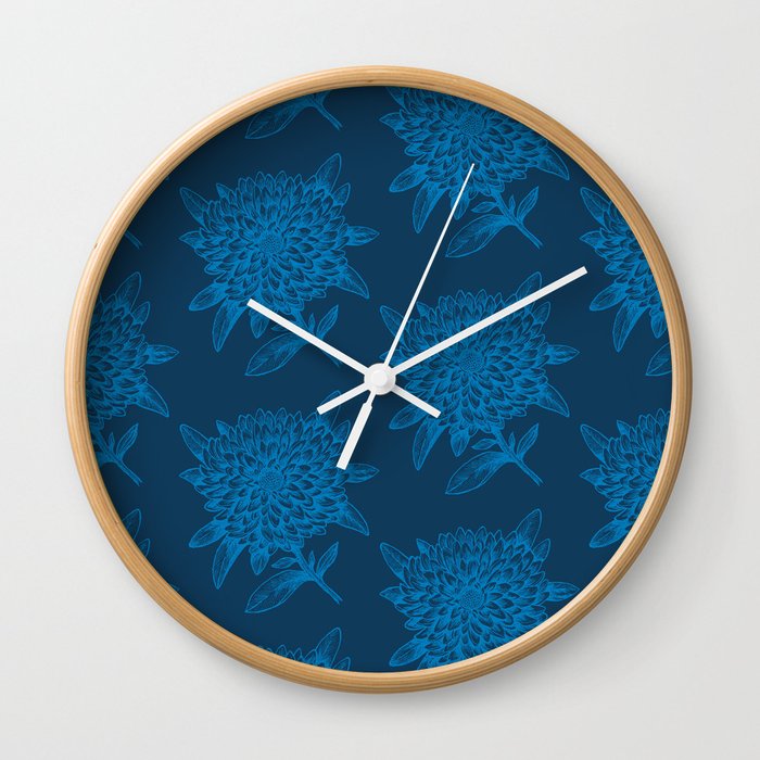 Elegant Flowers Floral Nature Blue Wall Clock