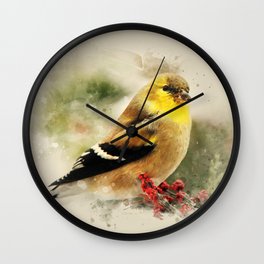 Goldfinch Watercolor Art Wall Clock