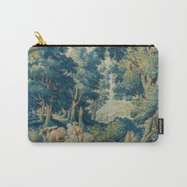 Antique 17th Century Flemish Verdure Lovers Landscape Tapestry Carry-All Pouch | European, Historical, Painting, Antique, Rococo, Decorative, Boho, Georgian, Beautiful, Woodland 