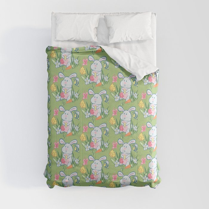 Funny Easter Bunny Green Grass Comforter