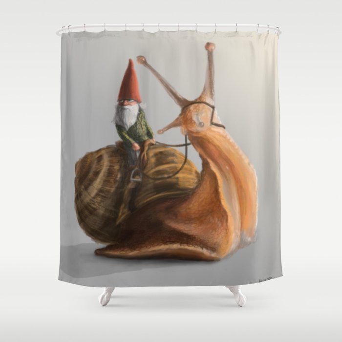 Gnome On Snail Shower Curtain By Agsoinas Society6 Gnome On Snail Shower Curtain
