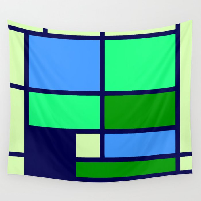 Mondrianista green blue Wall Tapestry