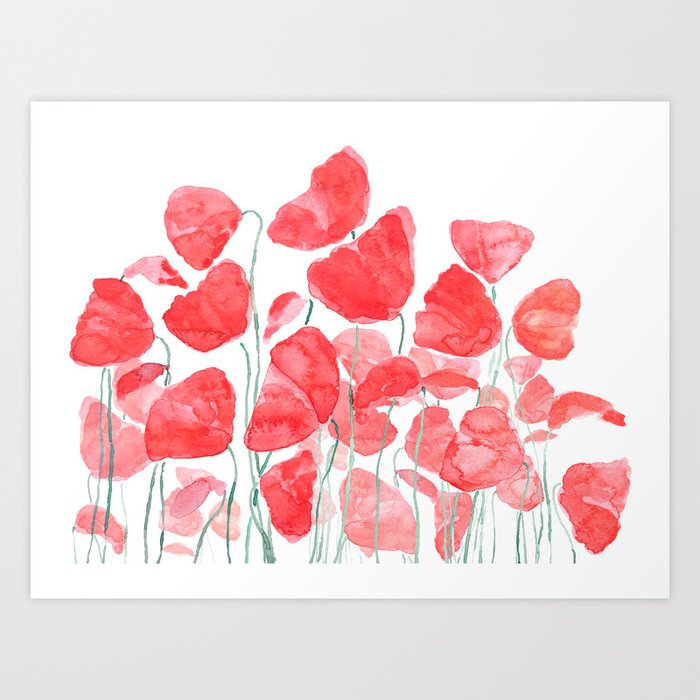 Abstract Red Poppy Field Watercolor Art Print By Colorandcolor