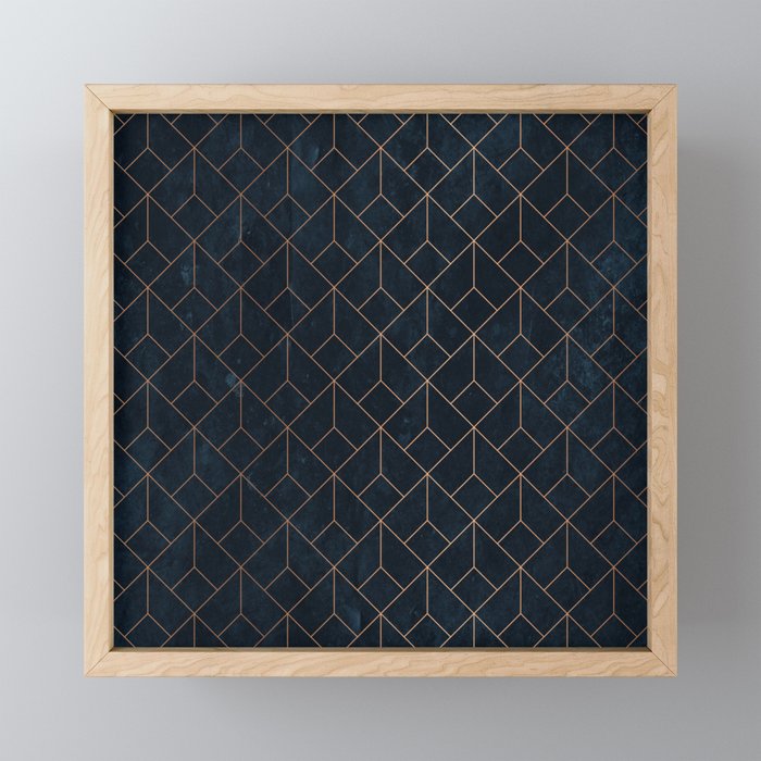 Gold Art deco on Navy ink Framed Mini Art Print