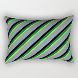 [ Thumbnail: Light Salmon, Light Slate Gray, Black, Green, and Light Cyan Colored Stripes/Lines Pattern Rectangular Pillow ]
