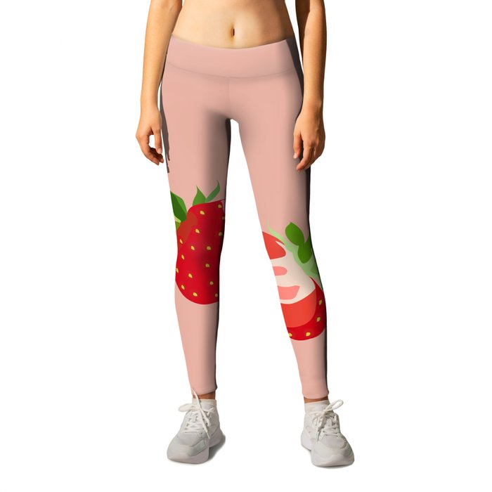 Strawberry - Colorful Summer Vibes Berry Art Design on Red Leggings