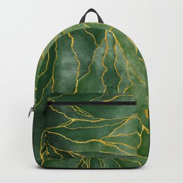 Green marble texture with golden veins Backpack