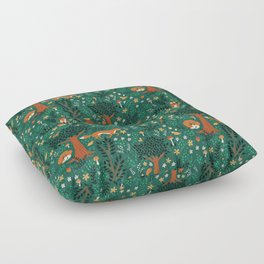 Foxes Playing in the Emerald Forest Floor Pillow
