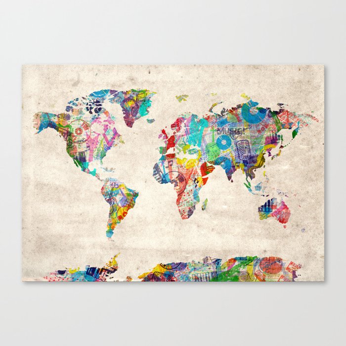 World Map Music Art Canvas Print By Bekimart Society6