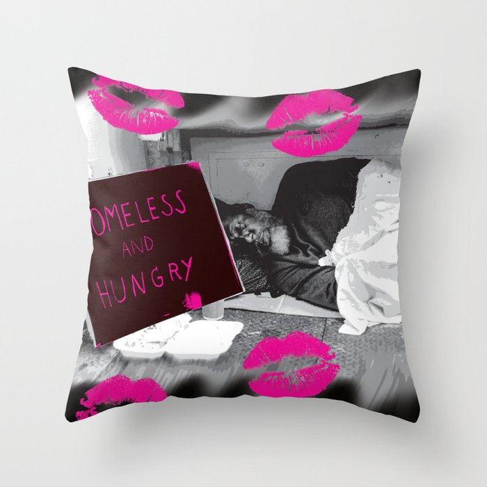 Homeless and hungry Throw Pillow
