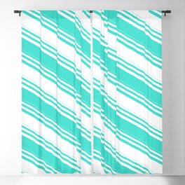 [ Thumbnail: White and Turquoise Colored Lined/Striped Pattern Blackout Curtain ]