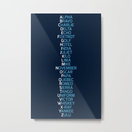 Phonetic Alphabet Navy Blue Metal Print