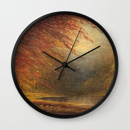 Autumn Leaves on the River Bank landscape painting by H. Joiner Wall Clock