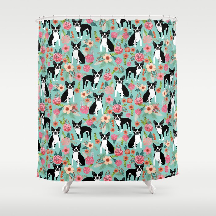 Boston Terrier floral dog breed pet art must have boston terriers gifts Shower Curtain