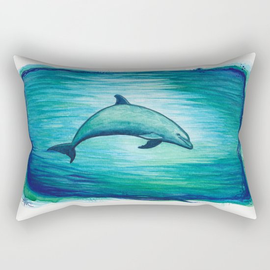 "Indigo Lagoon" by Amber Marine ~ Watercolor Dolphin Painting, (c) 2015 Rectangular Pillow