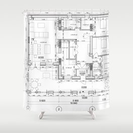 Detailed architectural private house floor plan, apartment layout, blueprint. Vector illustration Shower Curtain