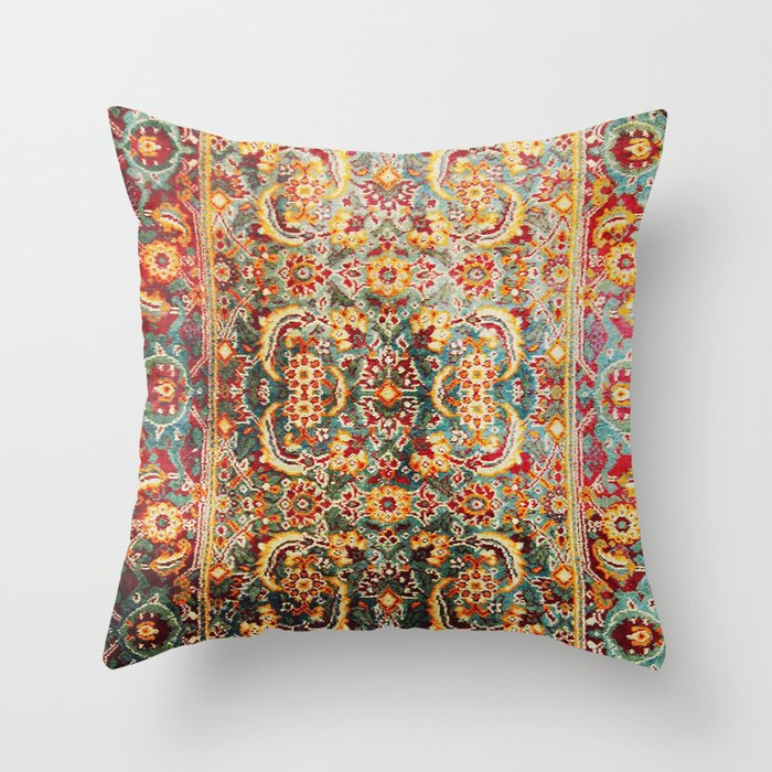 Copper Turquoise Antique Tabriz Rug Print Throw Pillow