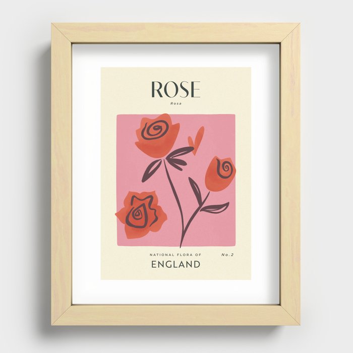 Rose of England | Matisse-Style Vintage Floral Print | Red & Pink  Recessed Framed Print