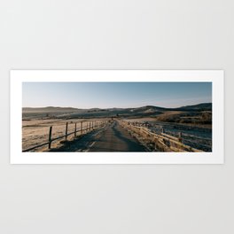 A Frosty Morning Road Winding Through Peaceful Countryside Hills - Panoramic View Art Print