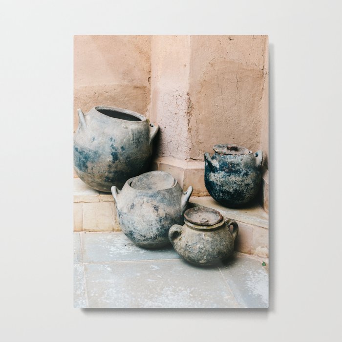 Pottery in earth tones | Ourika Marrakech Morocco | Still life photography Metal Print