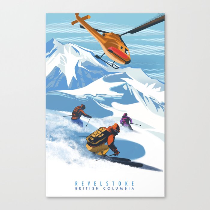 Retro Travel Heliski ski Revelstoke poster Canvas Print