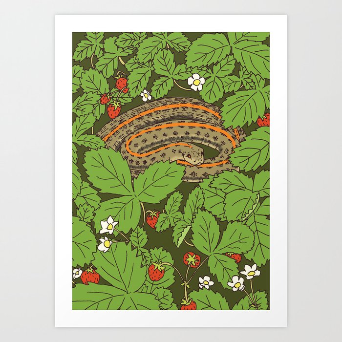 Snake & Strawberries Art Print