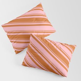 [ Thumbnail: Light Pink & Chocolate Colored Striped Pattern Pillow Sham ]