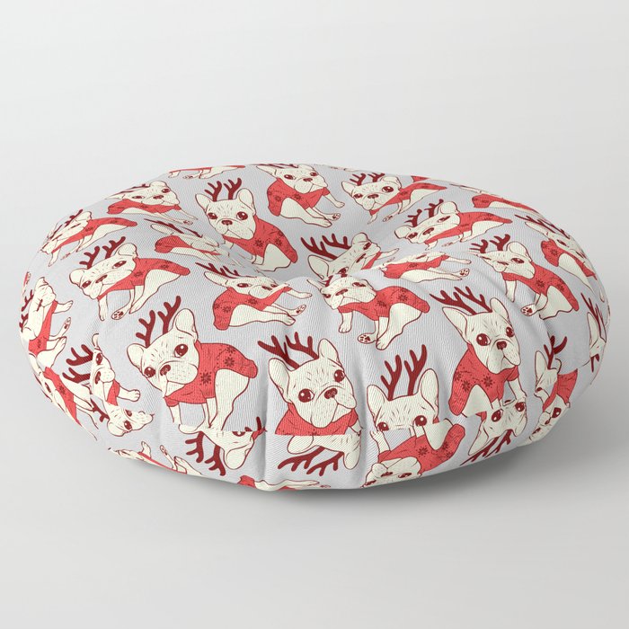 Cream Frenchie in Christmas Sweater Floor Pillow
