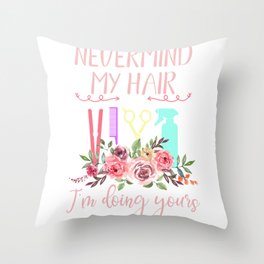 Cosmetologist Beautician Funny Haircutter Barber Funny Hairdresser Hairstylist Wake Pray Cut Hair Throw Pillow 16x16 Multicolor
