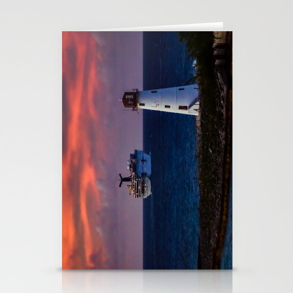 Cruise Ship Leaving Nassau Harbor Lighthouse Sunset Stationery Cards