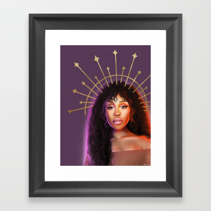 SZA crown digital portrait procreate drawing colorful Framed Art Print