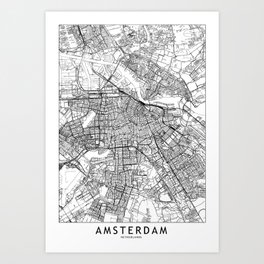Amsterdam White Map Art Print