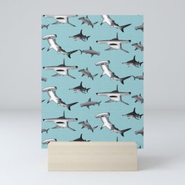 Hammerrhead shark pattern on waterspout blue Mini Art Print