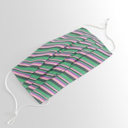 [ Thumbnail: Orchid, Light Pink, Dark Slate Gray, and Sea Green Colored Lines/Stripes Pattern Face Mask ]